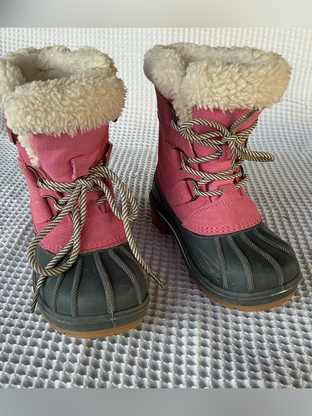 Cat & Jack Pink and Gray Kids Waterproof Snow Boots with Faux Fur Collar